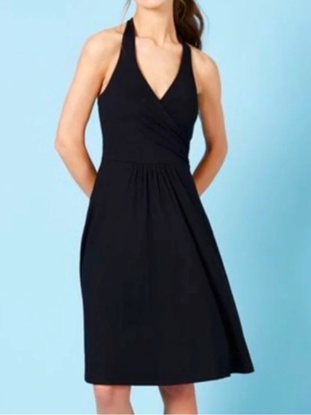 Boden St. Lucia Halter Stretch Jersey Midi Dress Black Fit & Flare-4 Long